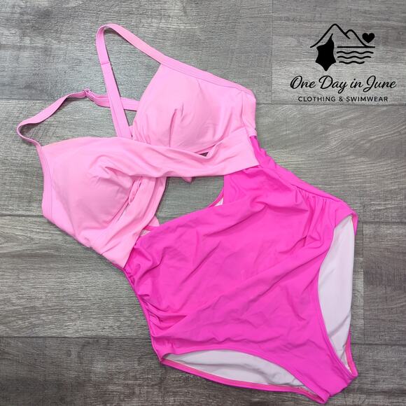 Eomenie Cross Front Cut Out Tie Back One Piece Swimsuit Size L - Picture 3 of 6